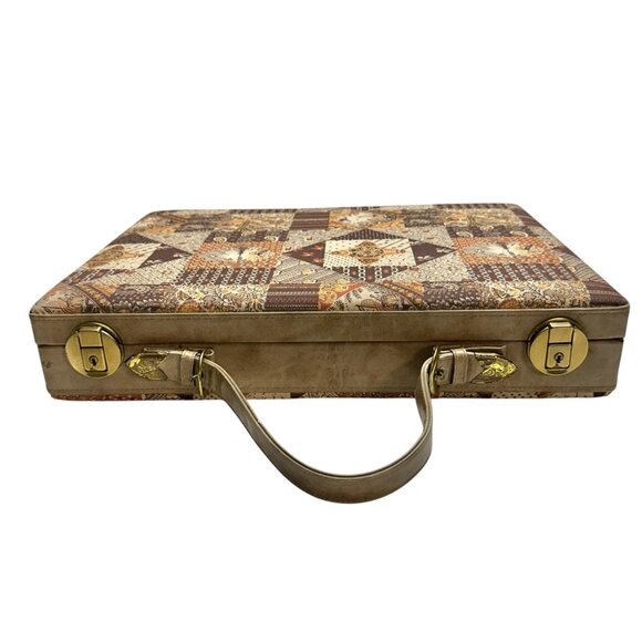 Vintage Patchwork Tapestry Briefcase With Handle Key Lock Keys Included 17x12x3 - Picture 8 of 14